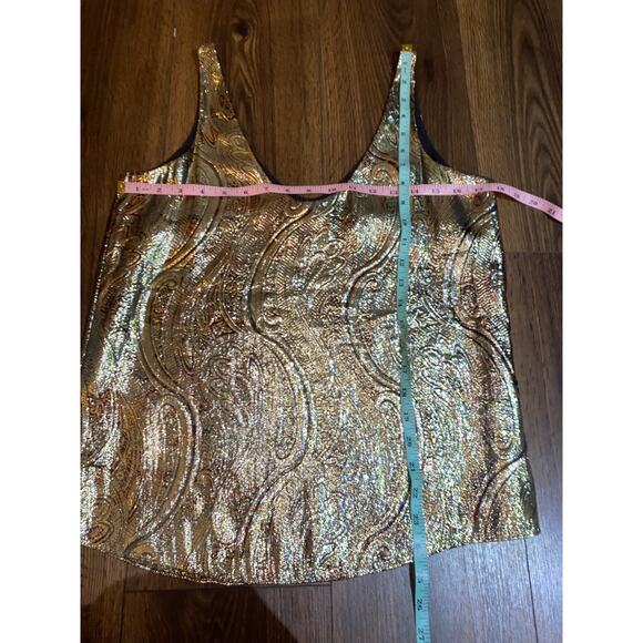 EUC J.Crew Metallic Brocade Tank Top Gold Burgundy Sleeveless V-Neck Women’s 2 - Picture 2 of 8